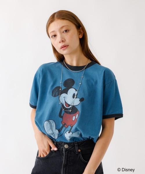 Johnbull(ジョンブル)の「追加【JOHNBULL/ジョンブル】MICKEY MOUSE / ミッキーマウス / プリントTシャツ / リンガーTシャツ / 半袖【WEB限定】(Tシャツ/カットソー・レディース・ブルー/ネイビー・S)」の3枚目の写真