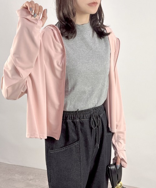 CLOTHY(クロシィ)の「【着る日焼け止め!暑い夏も、さらりとスマートに。】涼感クロップドフルジップパーカー(パーカー・レディース・グリーン/ピンク/パープル/ホワイト/ブラック・MEDIUM)」の5枚目の写真