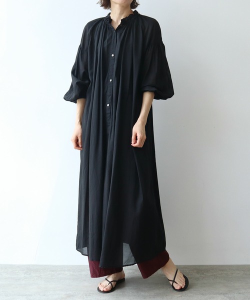 yuni（ユニ　）の「ハイツイストコットン gather collar ワンピース（ワンピース・レディース・イエロー/ブラック系その他・FREE）」の12枚目の写真