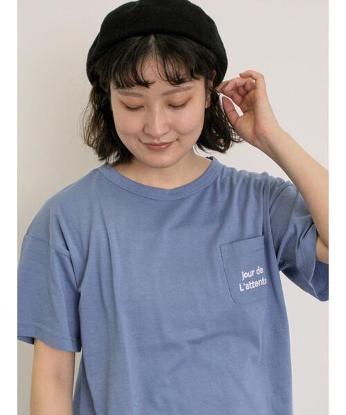 Samansa Mos2（サマンサ モスモス）の「【オーガニックコットン】ロゴ刺繍Tシャツ（Tシャツ/カットソー・レディース・ブルー/オフホワイト/ブラック/キナリ・F）」の12枚目の写真