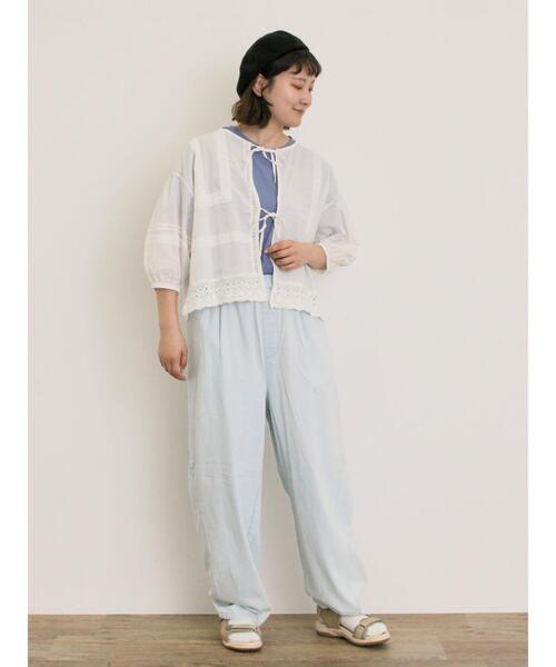 Samansa Mos2（サマンサ モスモス）の「【オーガニックコットン】ロゴ刺繍Tシャツ（Tシャツ/カットソー・レディース・ブルー/オフホワイト/ブラック/キナリ・F）」の14枚目の写真