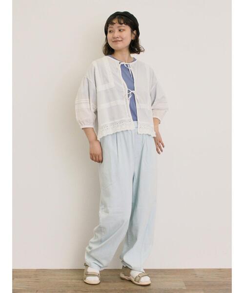 Samansa Mos2（サマンサ モスモス）の「【オーガニックコットン】ロゴ刺繍Tシャツ（Tシャツ/カットソー・レディース・ブルー/オフホワイト/ブラック/キナリ・F）」の15枚目の写真