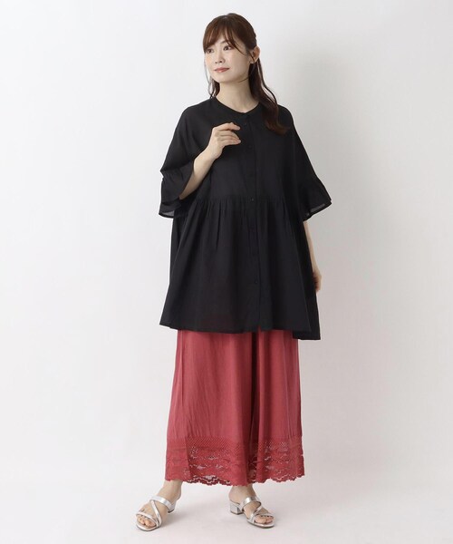 one'sterrace(ワンズテラス)の「綿麻レーヨン ロングレース 切替ペチパンツ(その他パンツ・レディース・ブラック系8/グレー系4/ピンク系9/アイボリー系8・02)」の16枚目の写真