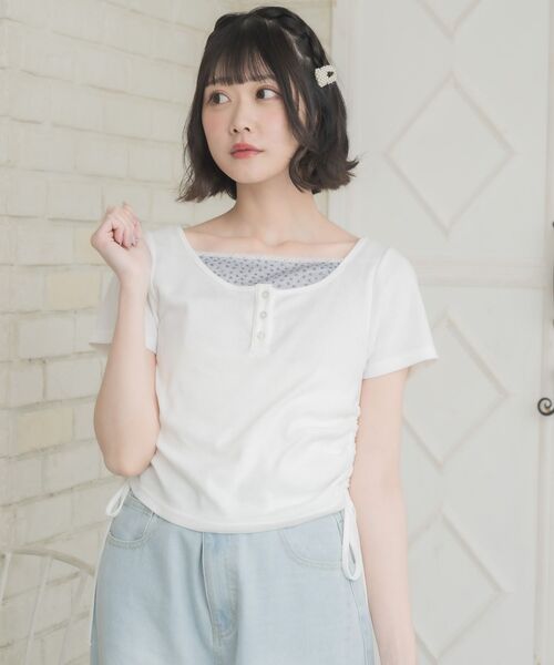 ems excite(エムズエキサイト)の「レイヤード風ドロストTEE(Tシャツ/カットソー・レディース・ピンク/ブルー/オフホワイト・FREE)」の21枚目の写真