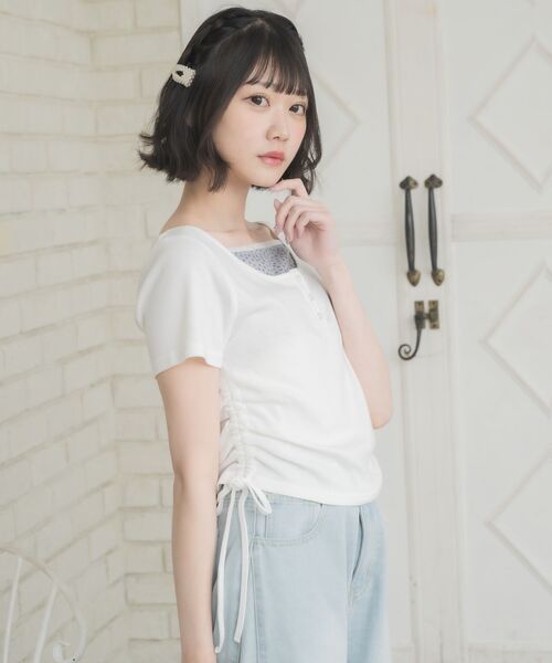 ems excite(エムズエキサイト)の「レイヤード風ドロストTEE(Tシャツ/カットソー・レディース・ピンク/ブルー/オフホワイト・FREE)」の20枚目の写真