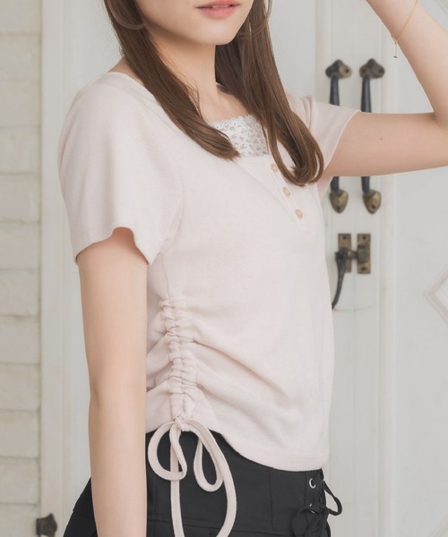 ems excite(エムズエキサイト)の「レイヤード風ドロストTEE(Tシャツ/カットソー・レディース・ピンク/ブルー/オフホワイト・FREE)」の3枚目の写真