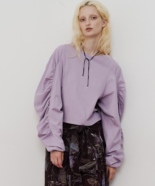 LA BELLE ETUDE(ラベルエチュード)の「ボリュームデザインギャザーTOPS(Tシャツ/カットソー・レディース・ブラック/ライトパープル/ネイビー/ホワイト・FREE)」の1枚目の写真