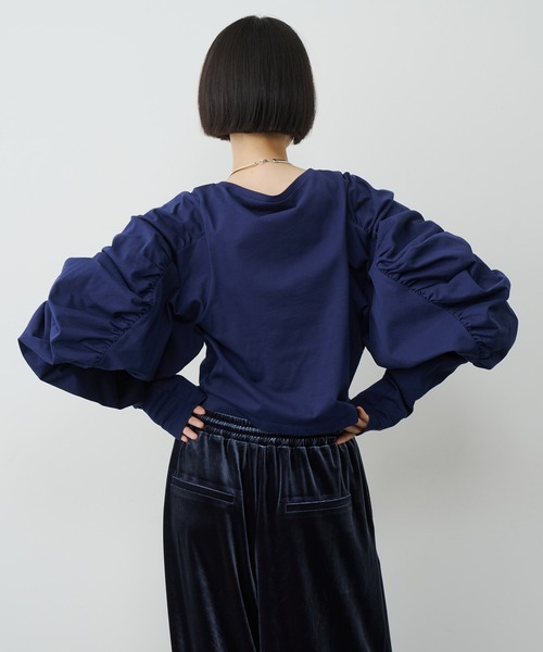 LA BELLE ETUDE(ラベルエチュード)の「ボリュームデザインギャザーTOPS(Tシャツ/カットソー・レディース・ブラック/ライトパープル/ネイビー/ホワイト・FREE)」の22枚目の写真