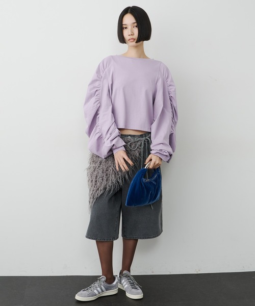 LA BELLE ETUDE(ラベルエチュード)の「ボリュームデザインギャザーTOPS(Tシャツ/カットソー・レディース・ブラック/ライトパープル/ネイビー/ホワイト・FREE)」の6枚目の写真