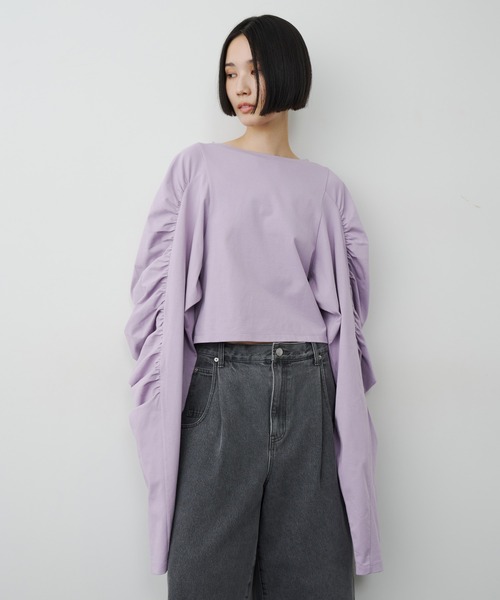 LA BELLE ETUDE(ラベルエチュード)の「ボリュームデザインギャザーTOPS(Tシャツ/カットソー・レディース・ブラック/ライトパープル/ネイビー/ホワイト・FREE)」の15枚目の写真