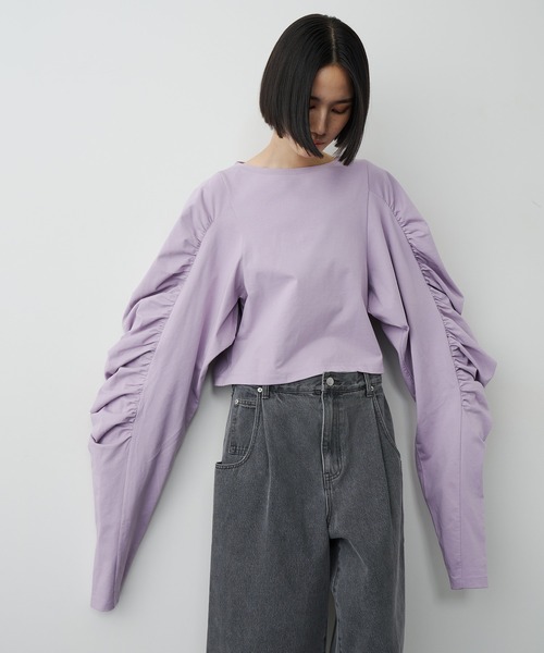 LA BELLE ETUDE(ラベルエチュード)の「ボリュームデザインギャザーTOPS(Tシャツ/カットソー・レディース・ブラック/ライトパープル/ネイビー/ホワイト・FREE)」の16枚目の写真