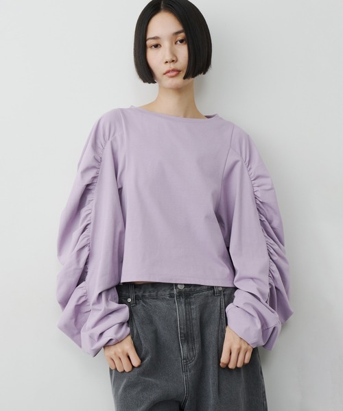 LA BELLE ETUDE(ラベルエチュード)の「ボリュームデザインギャザーTOPS(Tシャツ/カットソー・レディース・ブラック/ライトパープル/ネイビー/ホワイト・FREE)」の18枚目の写真