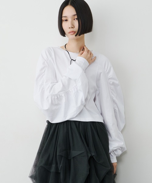 LA BELLE ETUDE(ラベルエチュード)の「ボリュームデザインギャザーTOPS(Tシャツ/カットソー・レディース・ブラック/ライトパープル/ネイビー/ホワイト・FREE)」の10枚目の写真