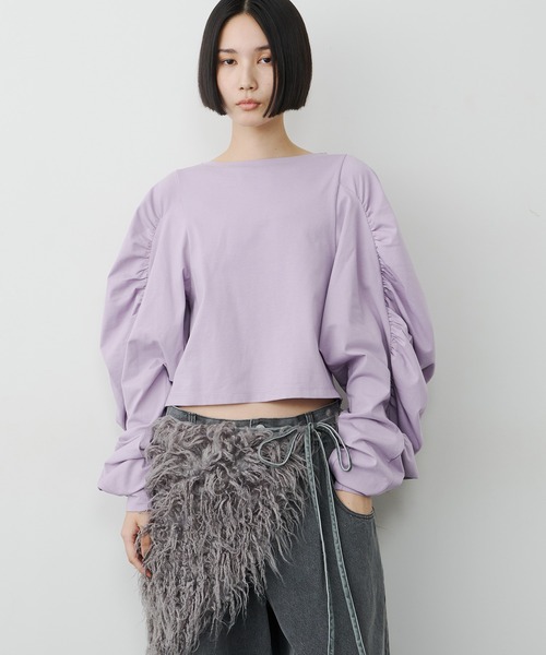 LA BELLE ETUDE(ラベルエチュード)の「ボリュームデザインギャザーTOPS(Tシャツ/カットソー・レディース・ブラック/ライトパープル/ネイビー/ホワイト・FREE)」の11枚目の写真