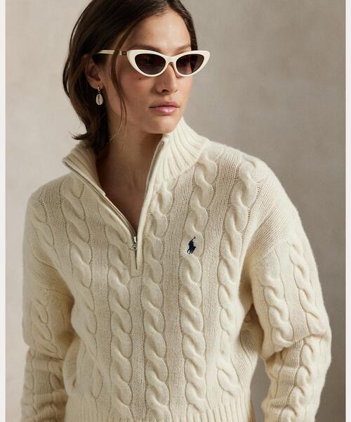 現行　RALPH LAURENラルフローレン　カシミヤ　ハーフジップ　ニット　S POLO RALPHLAUREN ポロ ラルフローレン カシミヤ混 ハーフジップ