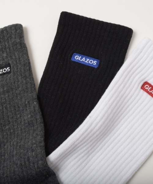GLAZOS(グラソス)の「【大人向けサイズあり】クルー丈BOXロゴ刺繍ソックス3足セット(ソックス/靴下・キッズ・カラフル/ブラック・25-27CM/22-24cm)」の9枚目の写真