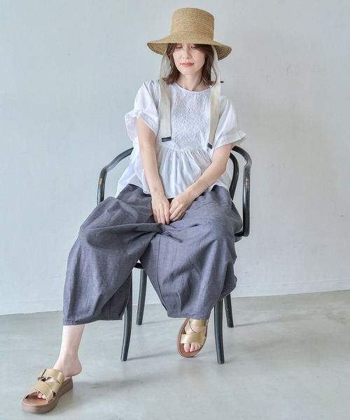 【MARK & LONA】スカル刺繍ハーフスリーブシャツ　フリル MARK & LONA】スカル刺繍ハーフスリーブシャツ フリル フロント