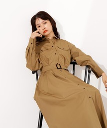 【PS/低身長サイズ】タック入りシャツワンピース