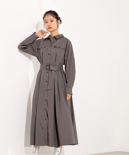 N.(N. Natural Beauty Basic)(エヌエヌナチュラルビューティーベーシック)の「【PS/低身長サイズ】タック入りシャツワンピース(ワンピース・レディース・グレー/ダークグリーン/ベージュ・MEDIUM/PS)」の2枚目の写真