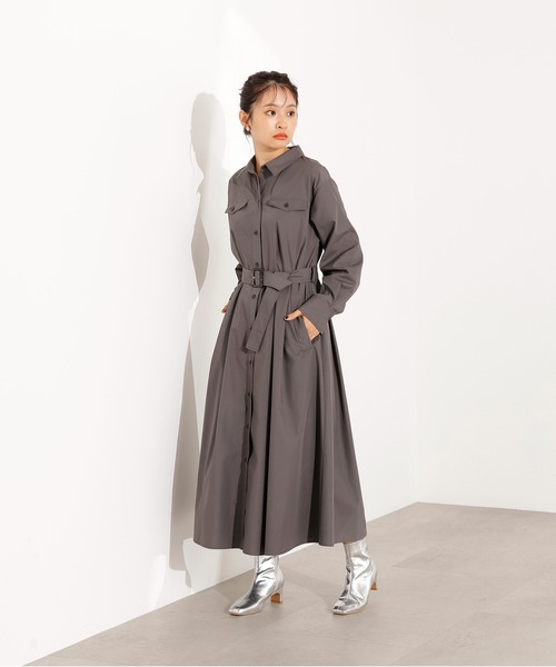 N.(N. Natural Beauty Basic)(エヌエヌナチュラルビューティーベーシック)の「【PS/低身長サイズ】タック入りシャツワンピース(ワンピース・レディース・グレー/ダークグリーン/ベージュ・MEDIUM/PS)」の5枚目の写真