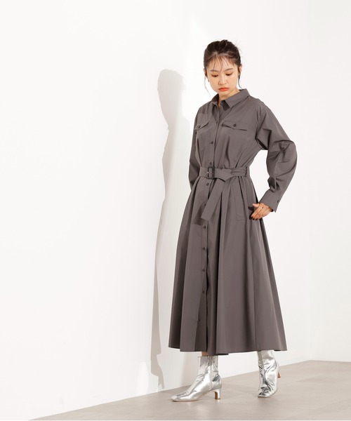 N.(N. Natural Beauty Basic)(エヌエヌナチュラルビューティーベーシック)の「【PS/低身長サイズ】タック入りシャツワンピース(ワンピース・レディース・グレー/ダークグリーン/ベージュ・MEDIUM/PS)」の6枚目の写真