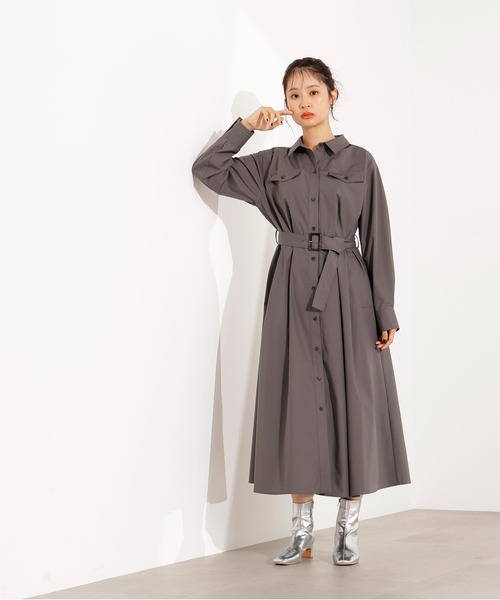 N.(N. Natural Beauty Basic)(エヌエヌナチュラルビューティーベーシック)の「【PS/低身長サイズ】タック入りシャツワンピース(ワンピース・レディース・グレー/ダークグリーン/ベージュ・MEDIUM/PS)」の13枚目の写真