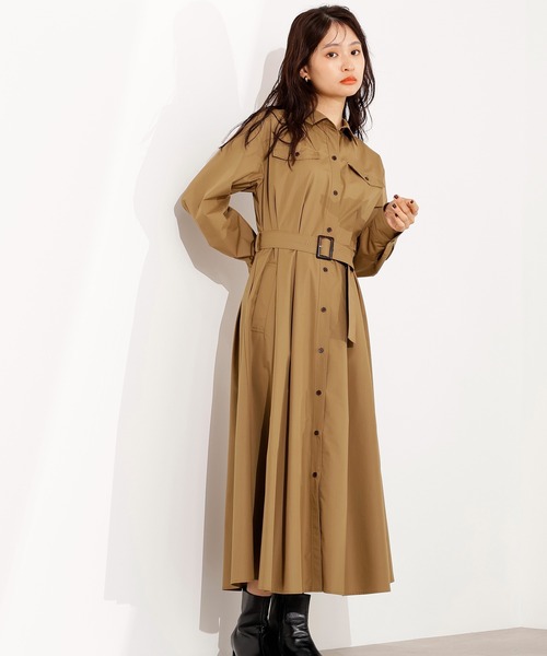 N.(N. Natural Beauty Basic)(エヌエヌナチュラルビューティーベーシック)の「【PS/低身長サイズ】タック入りシャツワンピース(ワンピース・レディース・グレー/ダークグリーン/ベージュ・MEDIUM/PS)」の20枚目の写真