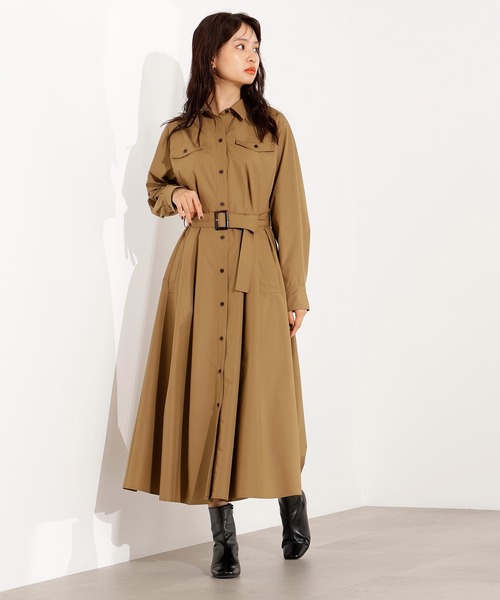 N.(N. Natural Beauty Basic)(エヌエヌナチュラルビューティーベーシック)の「【PS/低身長サイズ】タック入りシャツワンピース(ワンピース・レディース・グレー/ダークグリーン/ベージュ・MEDIUM/PS)」の21枚目の写真