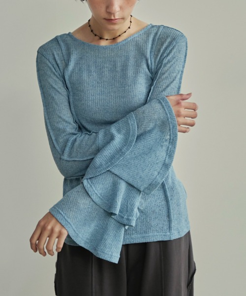 LOSCa(ロスカ)の「ラッフルスリーブカットソートップス(Tシャツ/カットソー・レディース・アイボリー/ブルー/ブラウン/ブラック・FREE)」の4枚目の写真