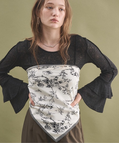 LOSCa(ロスカ)の「ラッフルスリーブカットソートップス(Tシャツ/カットソー・レディース・アイボリー/ブルー/ブラウン/ブラック・FREE)」の1枚目の写真