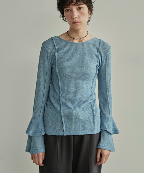 LOSCa(ロスカ)の「ラッフルスリーブカットソートップス(Tシャツ/カットソー・レディース・アイボリー/ブルー/ブラウン/ブラック・FREE)」の21枚目の写真