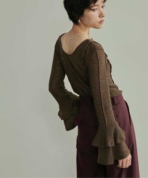 LOSCa(ロスカ)の「ラッフルスリーブカットソートップス(Tシャツ/カットソー・レディース・アイボリー/ブルー/ブラウン/ブラック・FREE)」の14枚目の写真