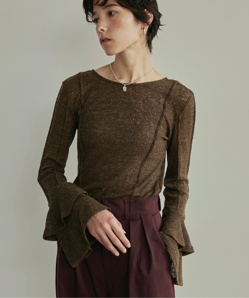 LOSCa(ロスカ)の「ラッフルスリーブカットソートップス(Tシャツ/カットソー・レディース・アイボリー/ブルー/ブラウン/ブラック・FREE)」の11枚目の写真