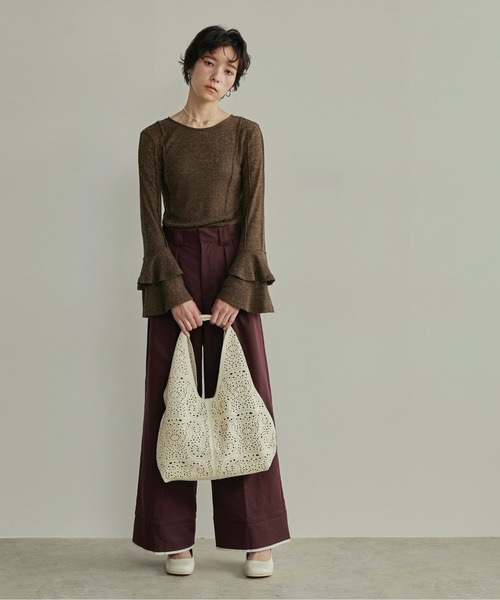 LOSCa(ロスカ)の「ラッフルスリーブカットソートップス(Tシャツ/カットソー・レディース・アイボリー/ブルー/ブラウン/ブラック・FREE)」の17枚目の写真