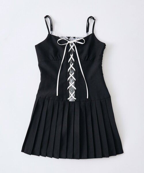 OLIVE des OLIVE（オリーブデオリーブ）の「レースアッププリーツキャミワンピース（ワンピース・レディース・ブラック/ドット・FREE）」の21枚目の写真