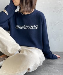 ニット セーター 「WEB先行予約」「Americana/アメリカーナ」 別注 ショート丈 バックロゴ スウェットライク クルーネックニット レディー AMERICANA ニット セーター 「WEB先行予約」「Americana