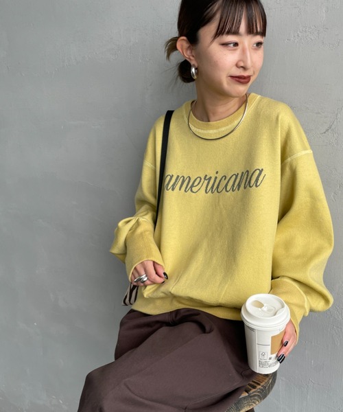 AMERICANA（アメリカーナ）の「[Americana/アメリカーナ] 別注 ショート丈 フロントロゴ スウェットライク クルーネックニット（ニット/セーター・レディース・イエロー/ネイビー/ピンク/アイボリー・ONE SIZE）」の4枚目の写真