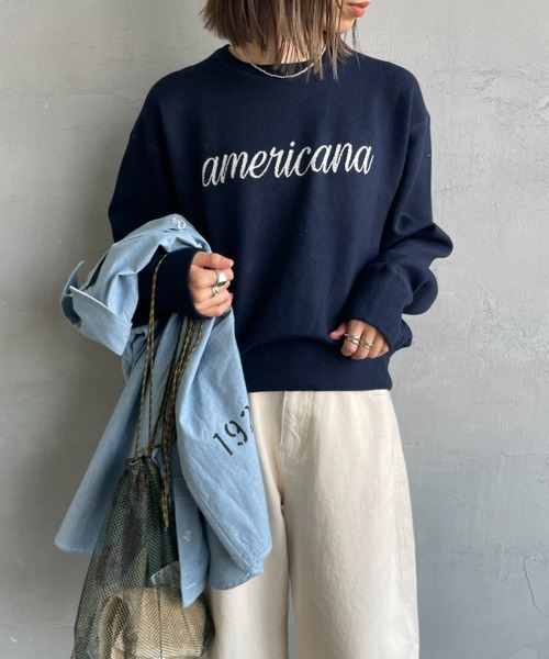 AMERICANA（アメリカーナ）の「[Americana/アメリカーナ] 別注 ショート丈 フロントロゴ スウェットライク クルーネックニット（ニット/セーター・レディース・イエロー/ネイビー/ピンク/アイボリー・ONE SIZE）」の21枚目の写真