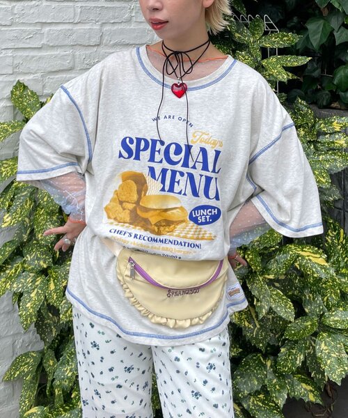 HELLO.SANFRANCISCO（ハローサンフランシスコ）の「【HELLO.SANFRANCISCO/ハローサンフランシスコ】サテンフリルコンビウエストBAG（ボディバッグ/ウエストポーチ・レディース・イエロー/パープル・FREE）」の4枚目の写真