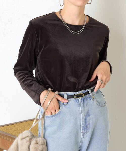 Jena espace merveilleux（ジェナ　エスパスメルヴェイユ）の「ベロアプルオーバー（Tシャツ/カットソー・レディース・ブラック/グレー/ベージュ・FREE）」の7枚目の写真