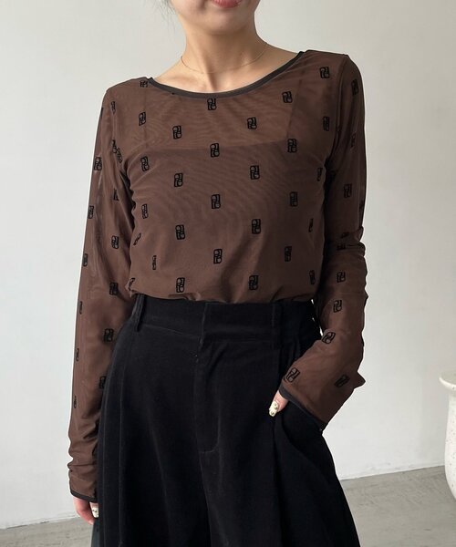 CAPRICIEUX LE'MAGE（カプリシューレマージュ）の「【前後2WAY】2WAYモノグラムシアーTシャツ（Tシャツ/カットソー・レディース・ベージュ/ブラウン・FREE）」の19枚目の写真