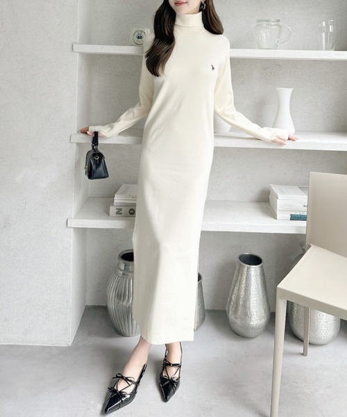 セール】【Ada.別注 U.S. POLO ASSN】タートルネック Iライン ニット