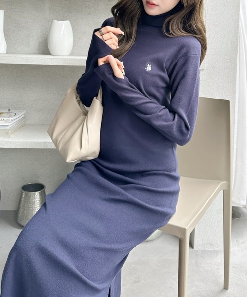 セール】【Ada.別注 U.S. POLO ASSN】タートルネック Iライン ニット