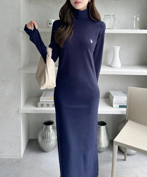 セール】【Ada.別注 U.S. POLO ASSN】タートルネック Iライン ニット