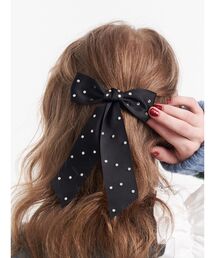 リボン型バレッタ 黒とクリーム色 ビジュー付き　リズレ リボン ビジュー」に該当するバレッタ/ヘアクリップファッション通販