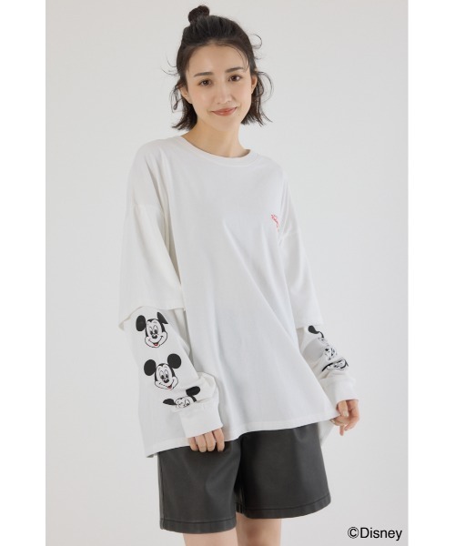 ロデオクラウンズ　ミッキー　レイヤードロングスリーブTシャツ　Mサイズ RODEO CROWNS WIDE BOWL | 【UNISEX】（ミッキー＆フレンズ