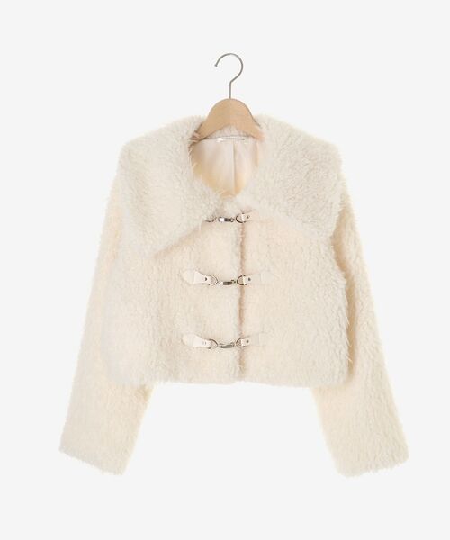 MAJESTIC LEGON（マジェスティックレゴン）の「ビット付きフワフワショートコート（その他アウター・レディース・ベージュ/ブラウン/アイボリー/ホワイト系その他3/ライトベージュ・SMALL/MEDIUM）」の7枚目の写真