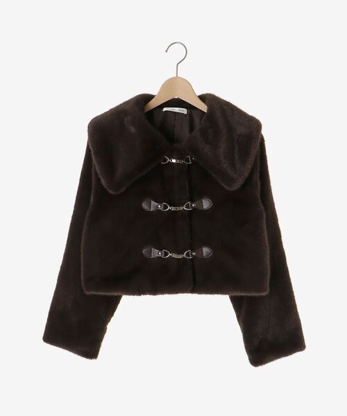 MAJESTIC LEGON（マジェスティックレゴン）の「ビット付きフワフワショートコート（その他アウター・レディース・ベージュ/ブラウン/アイボリー/ホワイト系その他3/ライトベージュ・SMALL/MEDIUM）」の8枚目の写真