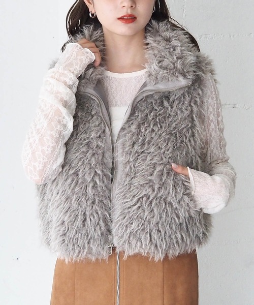 tiptop（ティップトップ）の「ダブルジップアソートMIXファーベスト（ベスト・レディース・チャコールグレー/ブラウン系その他/グレー系その他/アイボリー・FREE）」の5枚目の写真