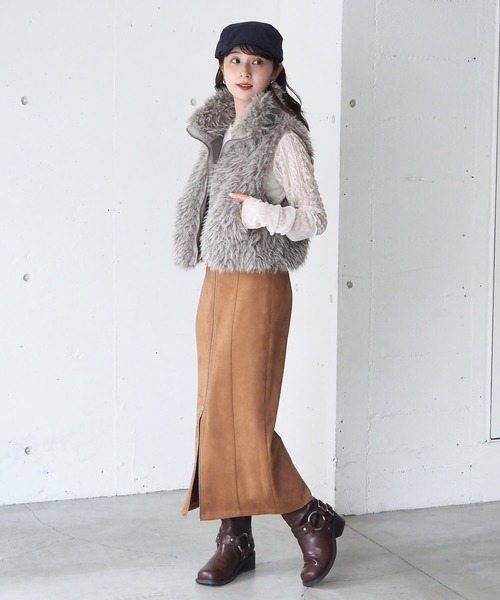 tiptop（ティップトップ）の「ダブルジップアソートMIXファーベスト（ベスト・レディース・チャコールグレー/ブラウン系その他/グレー系その他/アイボリー・FREE）」の7枚目の写真